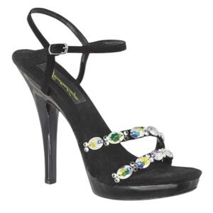 Jonathan Kayne Jet Austria-9019 Black Stiletto/Platform Heels Crystal Ac…